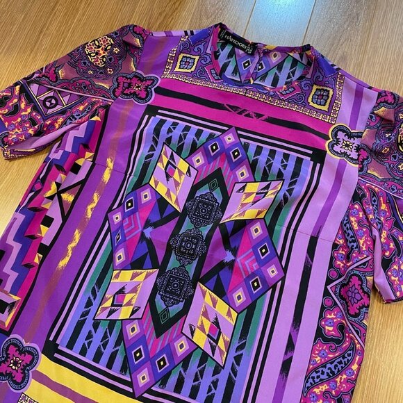 Vintage 80s Tribal Blouse from West Germany Purple - M - Picture 4 of 14